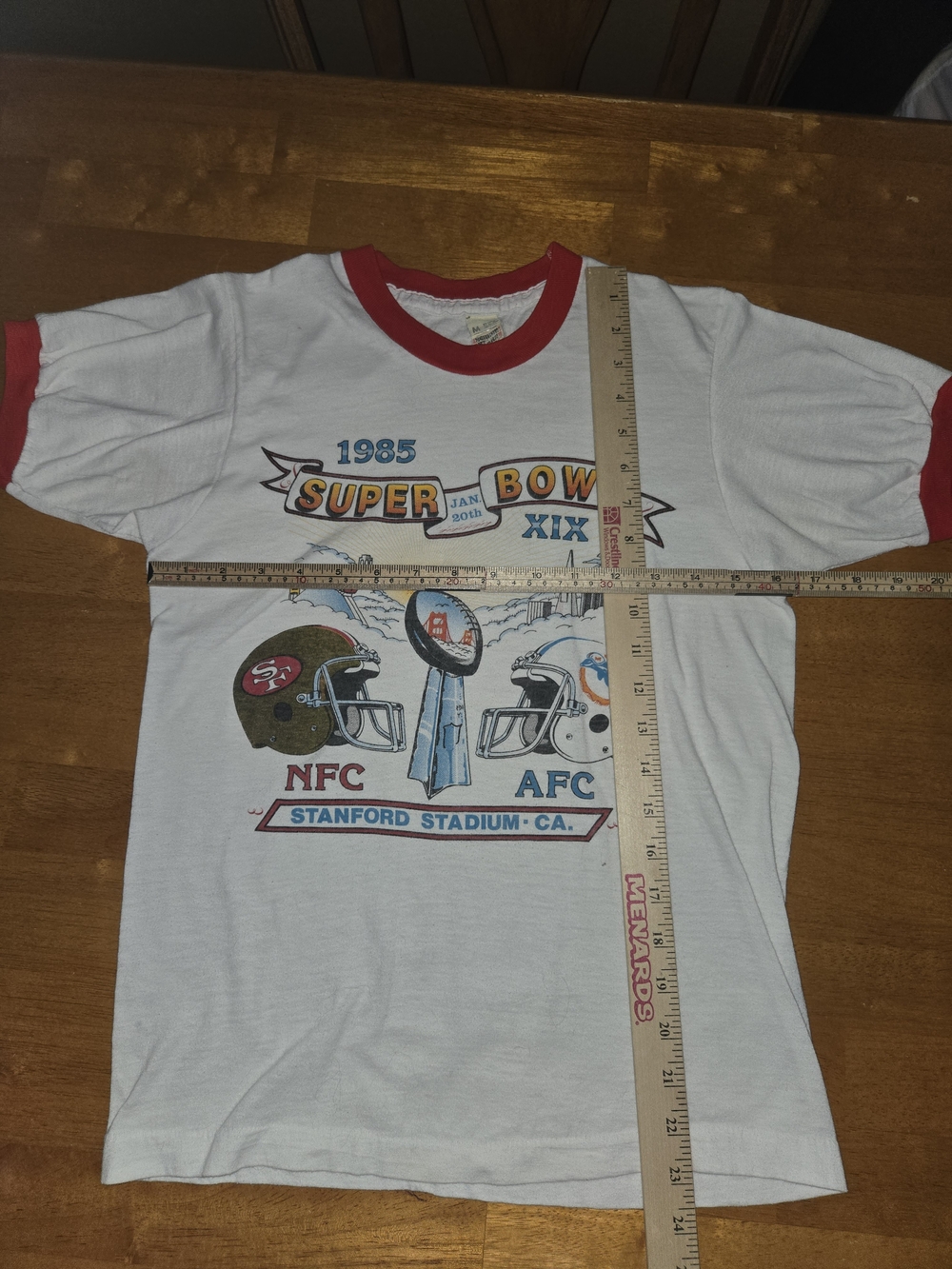 Vintage 1985 Super Bowl XIX  49ers vs. Dolphins Ringer T-shirt. Mens Med
